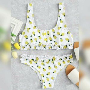 White & Yellow Pineapple Print Bikini 2 Piece S